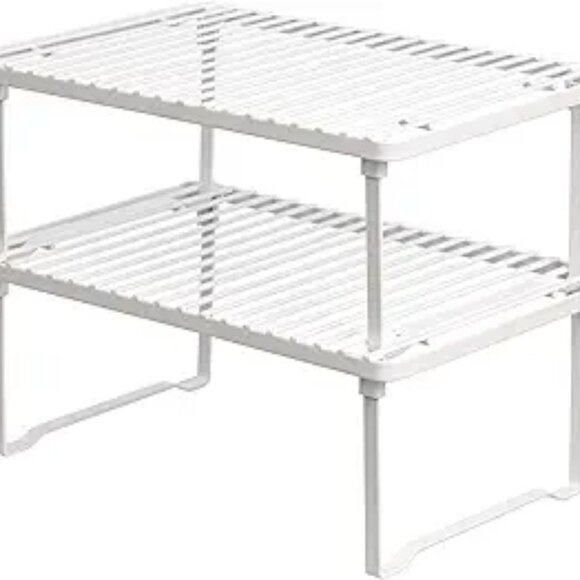 Set of 2 White Stackable Metal Kitchen Cabinet Pantry Storage Organizer Racks - Picture 8 of 8